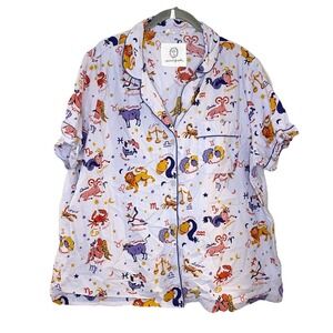 Anthropologize Printfresh Zodiac Pajama Shirt Top Purple Horoscope Size XL